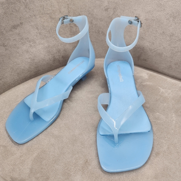 Jeffrey Campbell Thong Sandals 8 Blue Jelly Gumdrop Kitten Heel Ankle New $65 - Picture 2 of 16